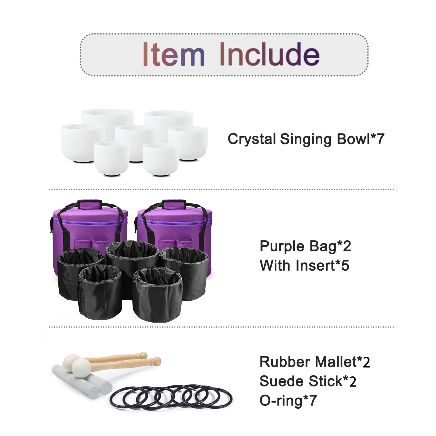 Frosted Quartz Crystal Singing Bowl Chakra Set | 7 Pieces