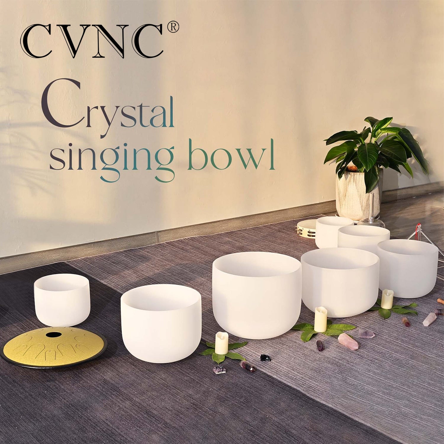 Frosted Quartz Crystal Singing Bowl Chakra Set | 7 Pieces